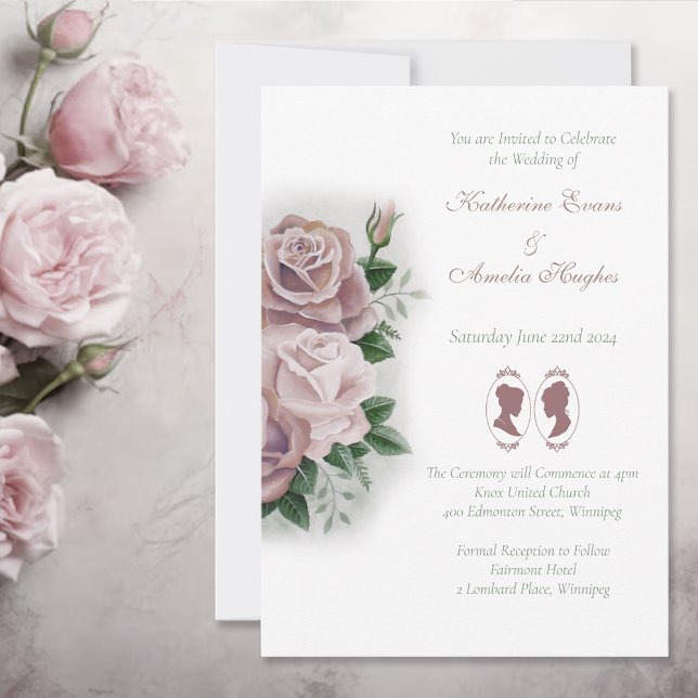 Romantic Blush Regency Lesbian  Wedding Invitation (Creator Uploaded)