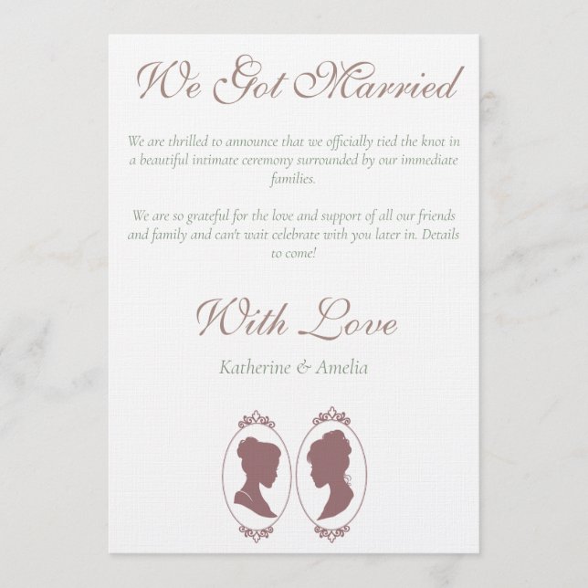 Romantic Blush Regency Lesbian Wedding Invitation (Front)