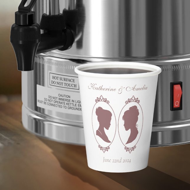 Romantic Blush Regency Lesbian Wedding Paper Cups (Creator Uploaded)