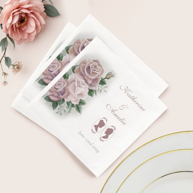 Romantic Blush Regency Lesbian Wedding Paper Dinner Napkins (Creator Uploaded)