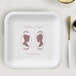 Romantic Blush Regency Lesbian Wedding Paper Plates