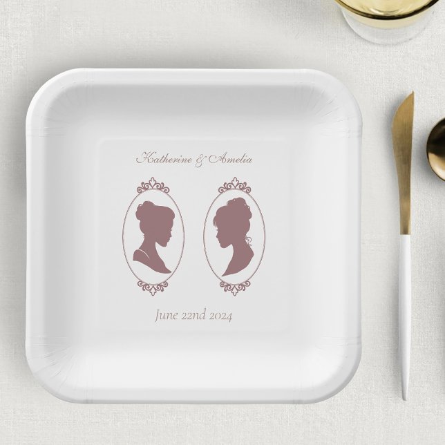 Romantic Blush Regency Lesbian Wedding Paper Plates (Creator Uploaded)