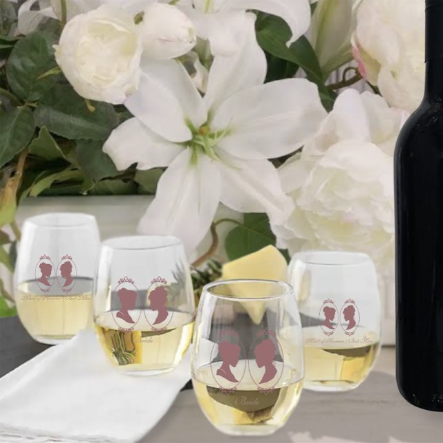 Romantic Blush Regency Lesbian Wedding Stemless Wine Glass (Creator Uploaded)