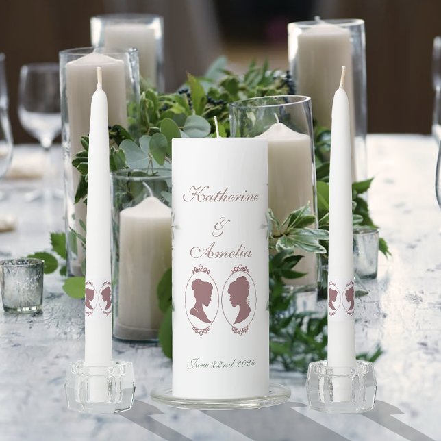 Romantic Blush Regency Lesbian Wedding Unity Candle Set (Creator Uploaded)