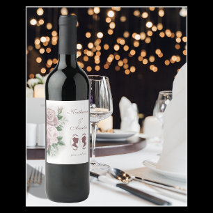 Romantic Blush Regency Lesbian Wedding Wine Label