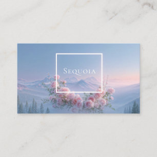 Romantic Blush Rose Floral and Misty Mountain Business Card