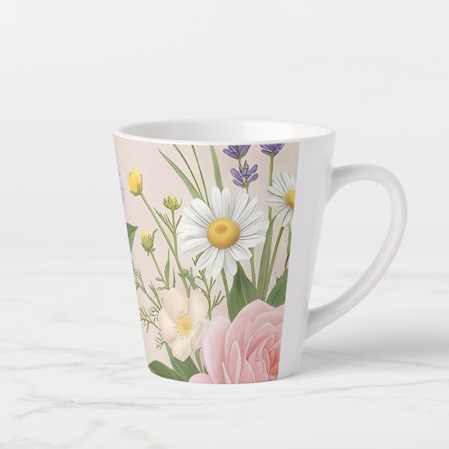 Romantic Blush Rose Garden Floral Pattern Latte Mug (Right)