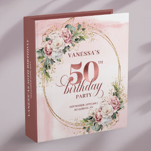 Romantic Blush Rose Gold 50th Birthday Memory Book 3 Ring Binder