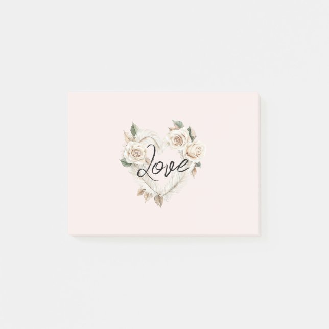 Romantic Blush Roses Feathers Heart Love Post-it Notes (Front)
