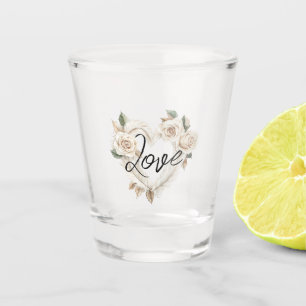 Romantic Blush Roses Feathers Heart Love Shot Glass