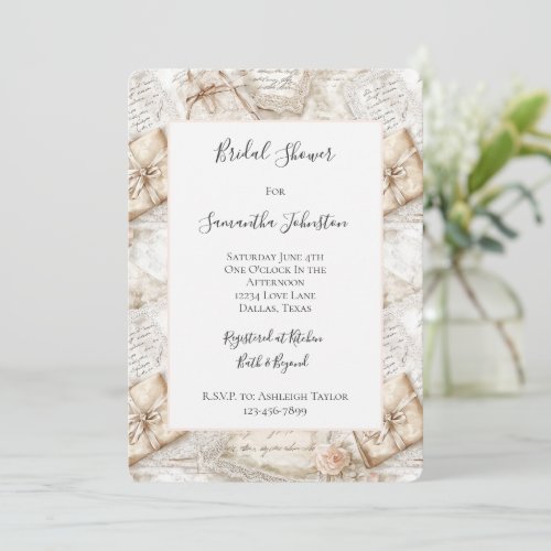 Romantic Blush Roses Love Letters Bridal Shower  Invitation