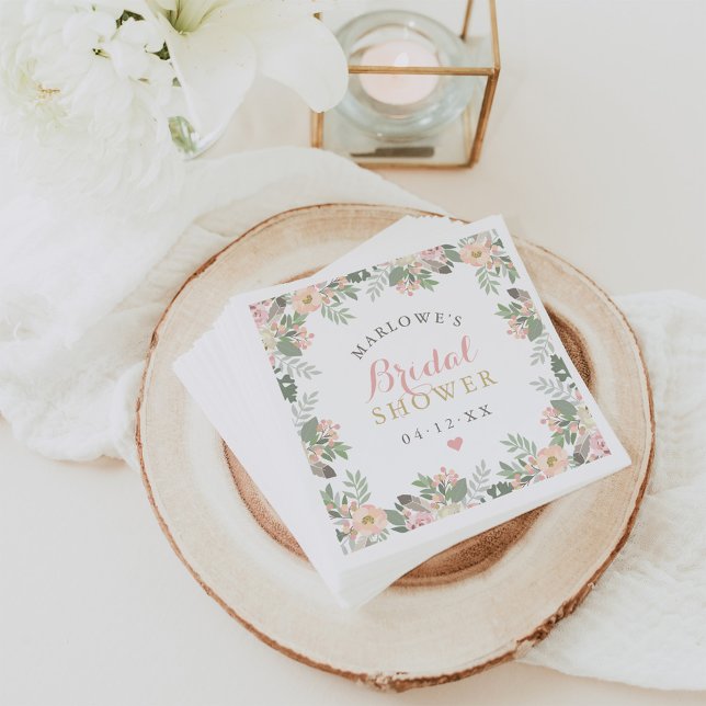 Romantic Blush Sage Floral Bridal Shower Wedding Paper Napkins (Creator Uploaded)