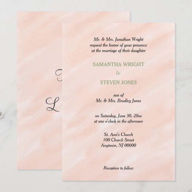 Romantic Blush Sage Green Watercolor Wedding Invitation (Front/Back)