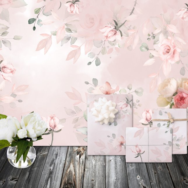 Romantic Blush Secret Garden Pink Roses Wedding 2 Wrapping Paper Sheets (Romantic Blush Secret Garden Pink Roses Wedding 2 Wrapping Paper Sheets Trio)