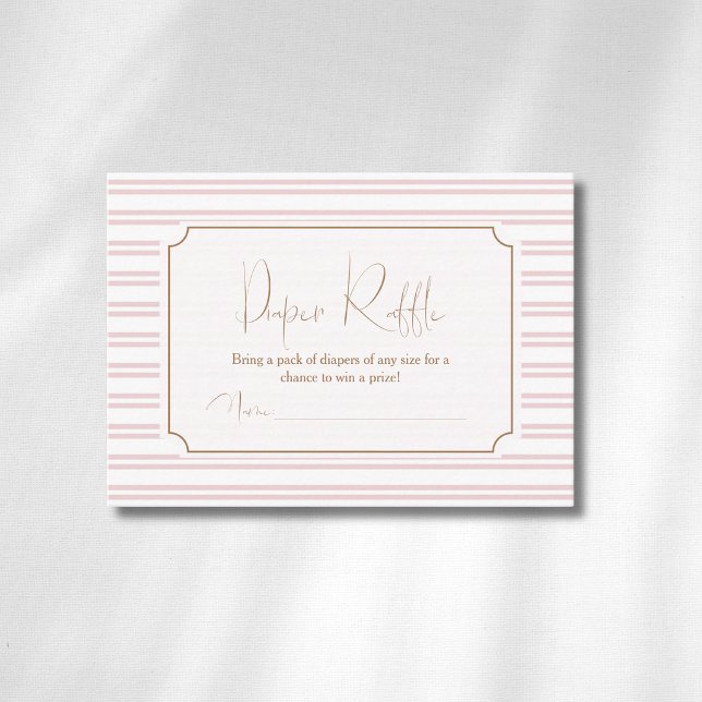 Romantic Blush Striped Gold Bow Diaper Raffle Enclosure Card (Creator Uploaded)