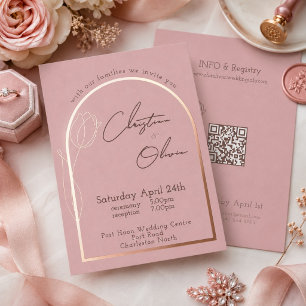 Romantic Blush Tulip Wedding Rose Gold Foil Invitation