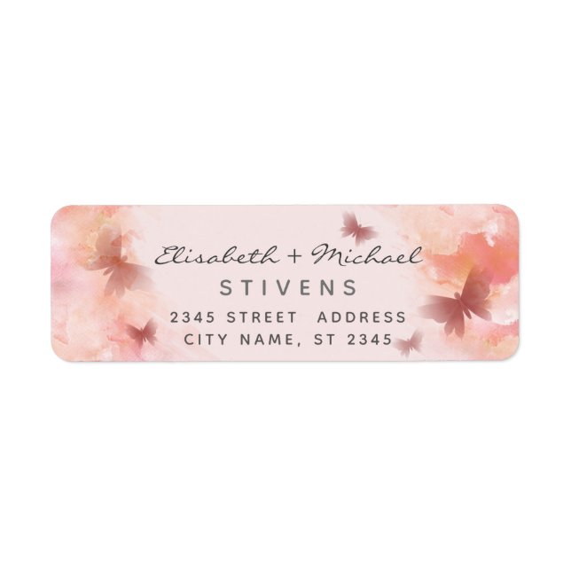 Romantic blush watercolor butterfly script wedding label (Front)