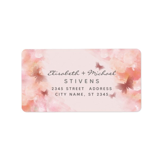 Romantic blush watercolor butterfly script wedding label (Front)