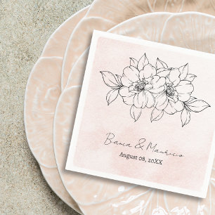 Romantic Blush Watercolor / Elegant Black Floral Napkins