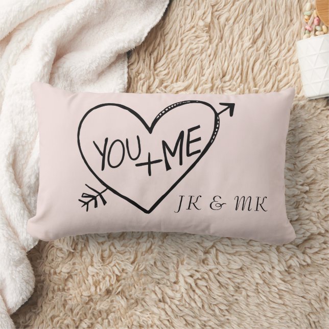 Romantic Blush You and Me Heart monogram Lumbar Pillow (Blanket)