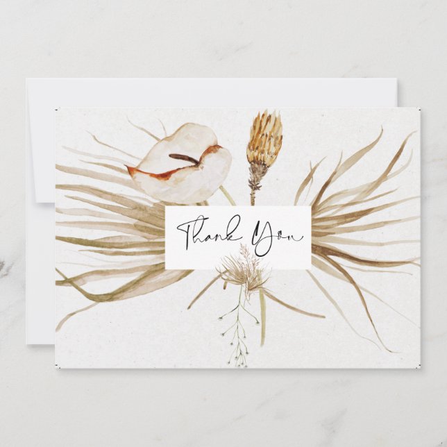 Romantic Bohemian and Pampas Grass Wedding   Thank You Card (Front)