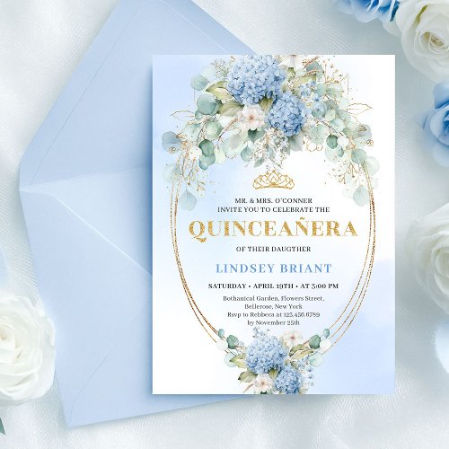 Romantic Bohemian Blue Hydrangeas Quince Invite