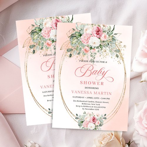 Romantic Bohemian Blush Floral Girl Baby Shower 