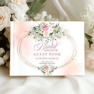 Romantic Bohemian Blush Floral Gold Bridal Shower  Guest Book