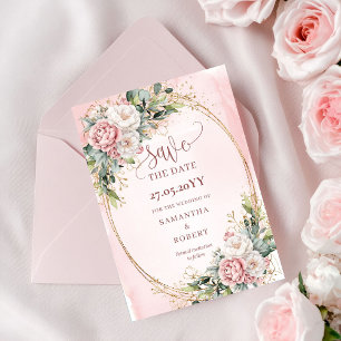 Romantic Bohemian Blush Pink Flowers Save The Date