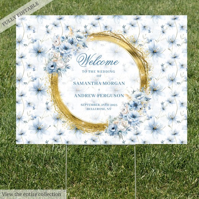 Romantic bohemian dusty blue gold wedding welcome sign (Romantic bohemian dusty blue gold wedding welcome Sign)