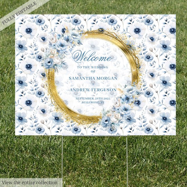 Romantic bohemian dusty blue gold wedding welcome sign (Romantic bohemian dusty blue gold wedding welcome Sign)