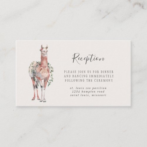 Romantic Bohemian Llama Wedding Reception Enclosure Card