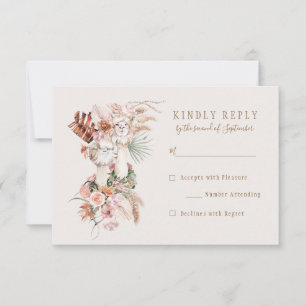 Romantic Bohemian Llama Wedding RSVP Reply Card