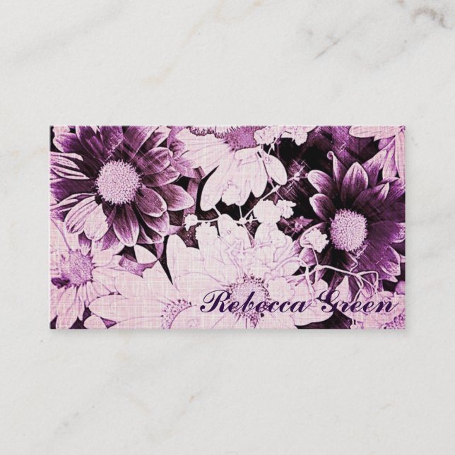 romantic bohemian purple daisy wedding business card (Front)