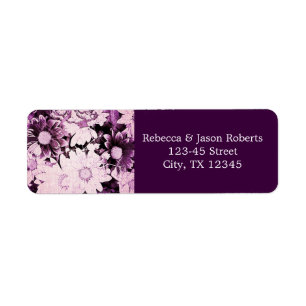 romantic bohemian purple daisy wedding label