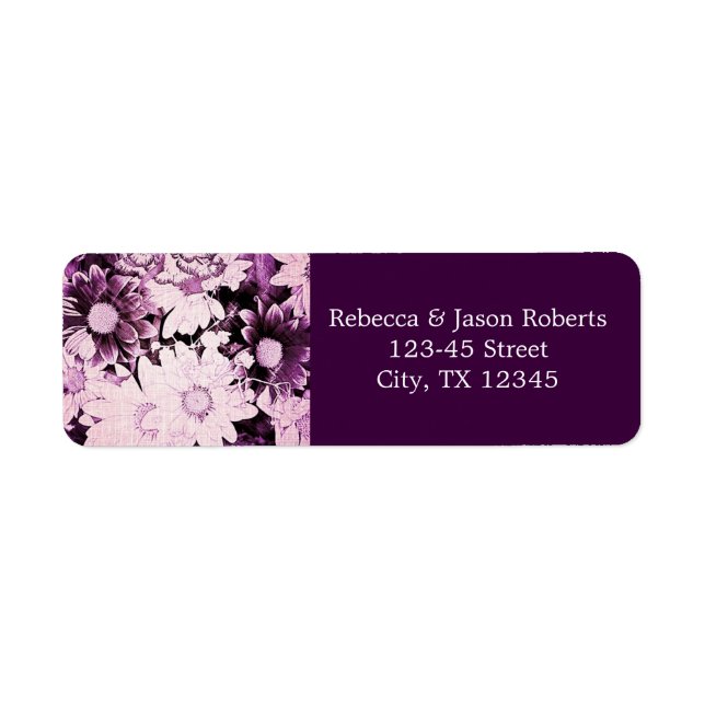 romantic bohemian purple daisy wedding label (Front)