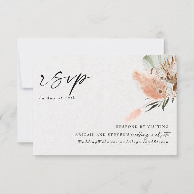 Romantic Bohemian With Pampas Grass RSVP Card (Front)