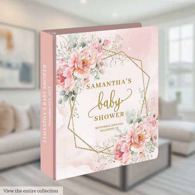 Romantic boho blush pink flowers girl baby shower 3 ring binder (Romantic boho blush pink flowers girl baby shower 3 ring binder )