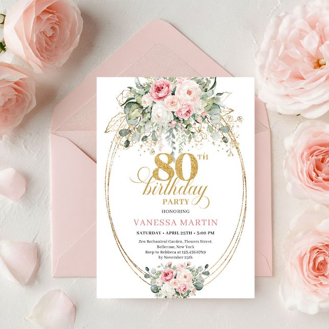 Romantic Boho Blush Roses 80th Birthday Invite  (Romantic Boho Blush Roses 80th Birthday Invite Card

)