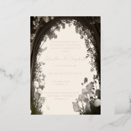 Romantic Boho Botanical Arch Wedding Foil Invitation