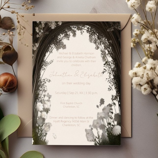 Romantic Boho Botanical Arch Wedding Foil Invitation (Romantic Boho Botanical Arch Foil Wedding Invitation)