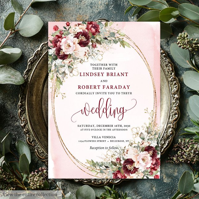 Romantic Boho Burgundy Blush Gold Floral Invite (Romantic Boho Burgundy Blush Gold Floral Invite)