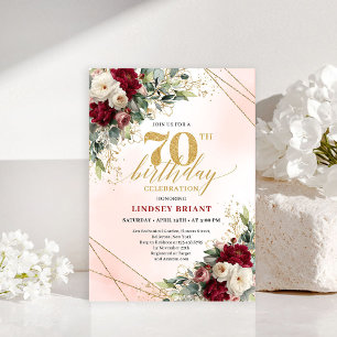 Romantic Boho Burgundy Floral Happy 70th Invitе Invitation