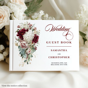 Romantic Boho Burgundy White Wedding Guest Book