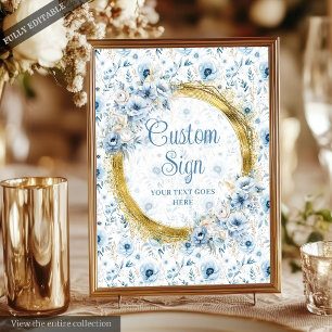 Romantic Boho Dusty Blue Gold Wedding 8x10 Custom Poster