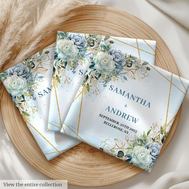 Romantic Boho Dusty Blue Peonies and White Floral Cloth Napkin (Romantic Boho Dusty Blue Peonies and White Floral cloth napkin)