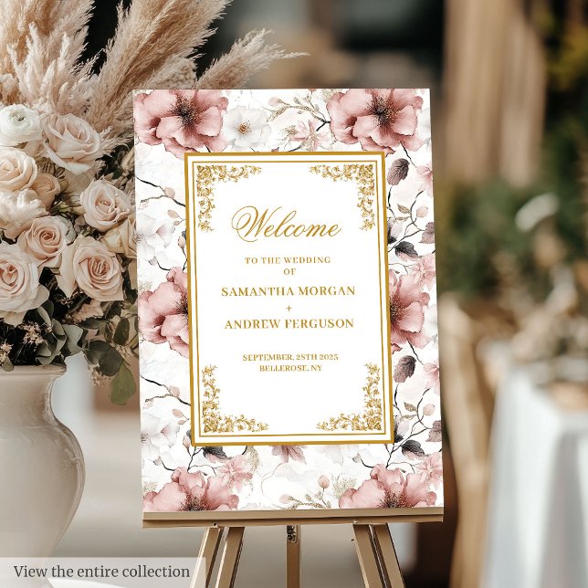 Romantic Boho Dusty Pink Gold Wedding Welcome Sign (Romantic Boho Dusty Pink Gold Wedding Welcome Sign)