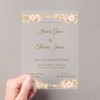Romantic Boho Elegant Autumn Rose Acrylic Invitations