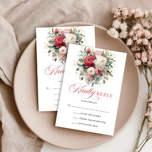 Romantic Boho Floral Red Blush RSVP Enclosure Card