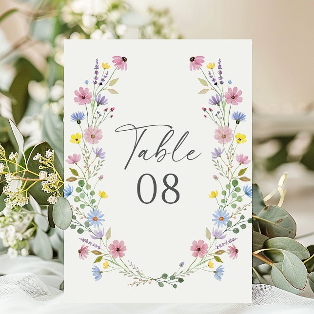 Romantic Boho Garden Wildflower Wedding Table Number (Creator Uploaded)